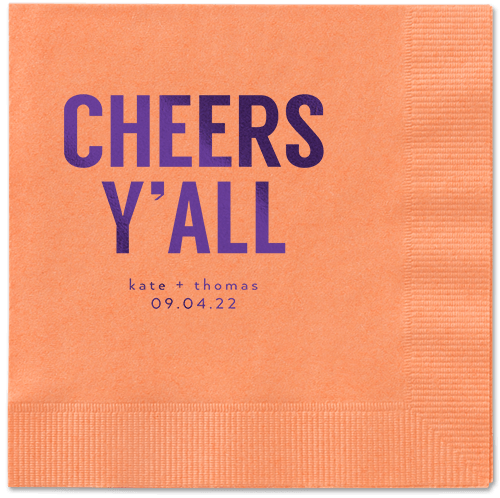 Cheers Yall Napkin, Purple, Coral