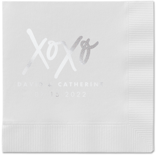 Embrace and Kiss Napkin, Grey, White, silver