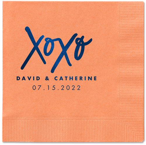 Embrace and Kiss Napkin, Blue, Coral, midnight