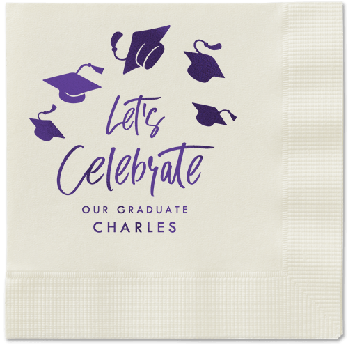 Cap Confetti Napkin, Purple, Ecru, purple