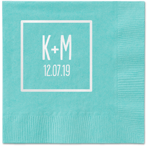 Boxed Bliss Napkins, White, Aqua, White