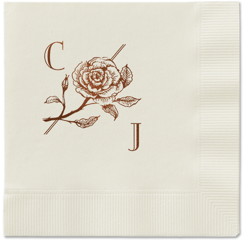 Romantic Rose Napkin, Brown, Ecru, mocha