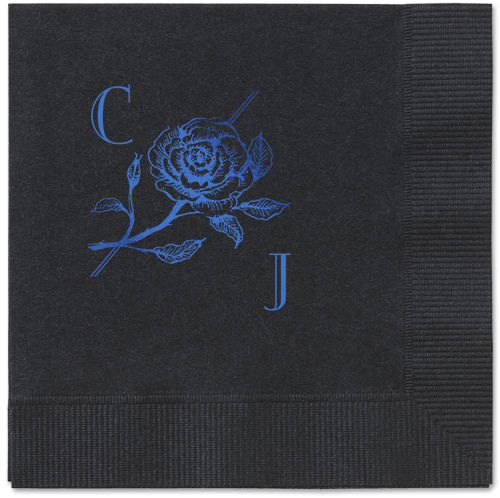 Romantic Rose Napkin, Blue, Black, royal