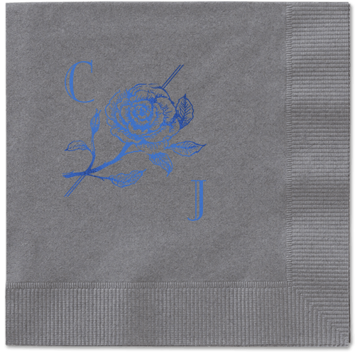 Romantic Rose Napkin, Blue, Pewter, royal