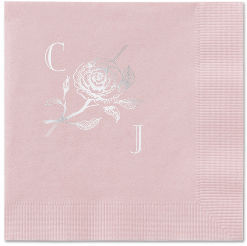 Romantic Rose Napkin, Grey, Blush, silver
