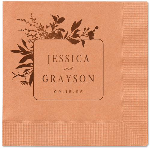 Floral Filigree Napkin, Brown, Coral, mocha