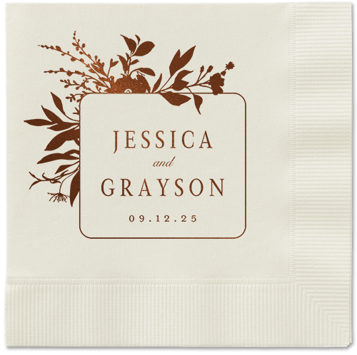 Floral Filigree Napkin, Brown, Ecru, mocha