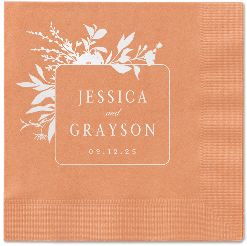 Floral Filigree Napkin, White, Coral, white