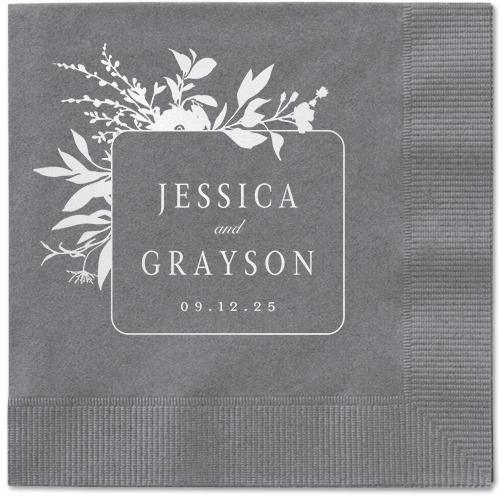 Floral Filigree Napkin, White, Pewter, white