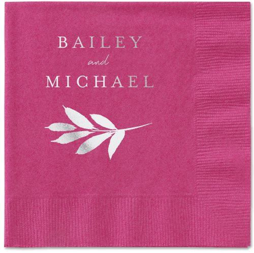 Pressed Leaves Napkin, Grey, Magenta