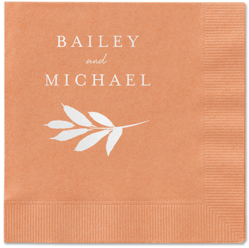 Pressed Leaves Napkin, White, Coral, white