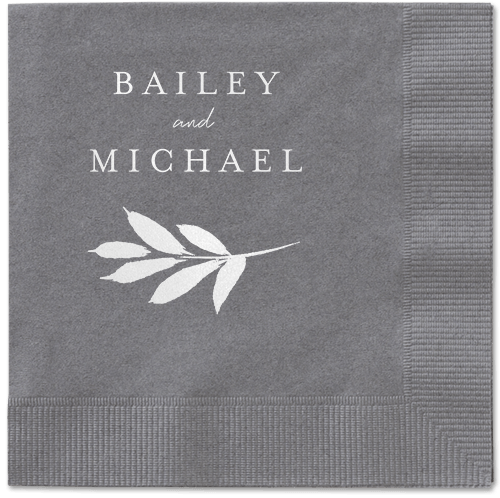 Pressed Leaves Napkin, White, Pewter, white