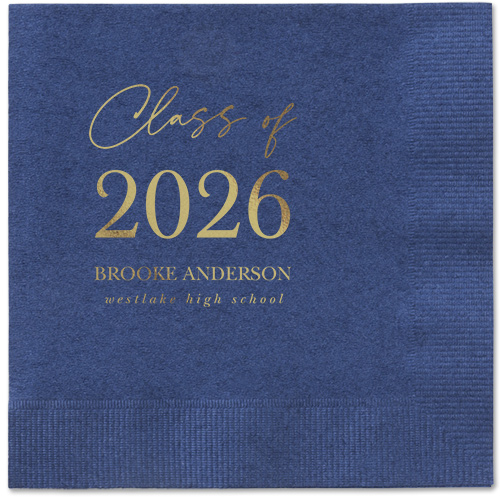 Penmanship Class Napkin, Yellow, Navy, gold-metallic