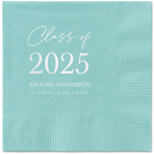 Penmanship Class Napkin, White, Aqua