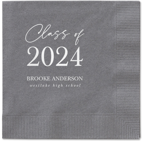 Penmanship Class Napkin, White, Pewter