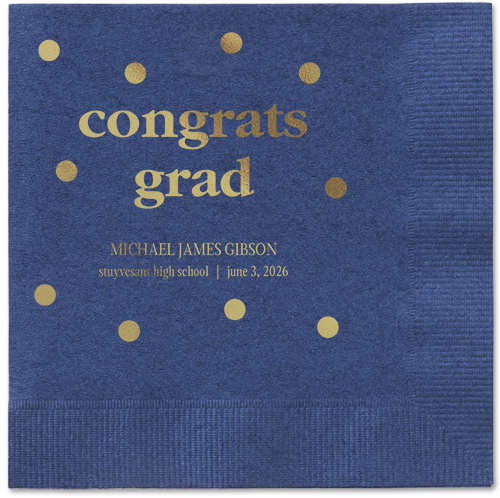 Speckled Blots Napkin, Yellow, Navy, gold-metallic