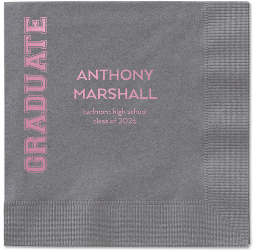 Varsity Headline Napkin, Pink, Pewter, blush