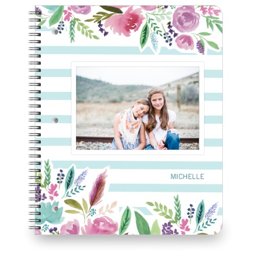 Florals And Stripes Large Notebook, 8.5x11, Blue