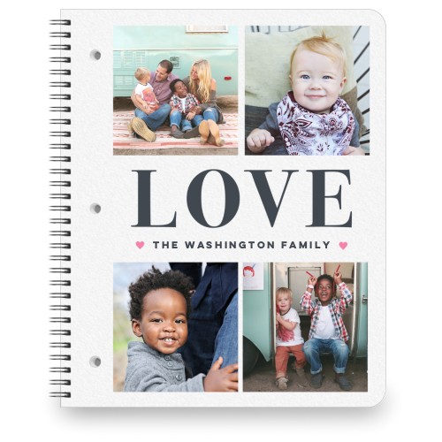 Center Heart Love Large Notebook, 8.5x11, White