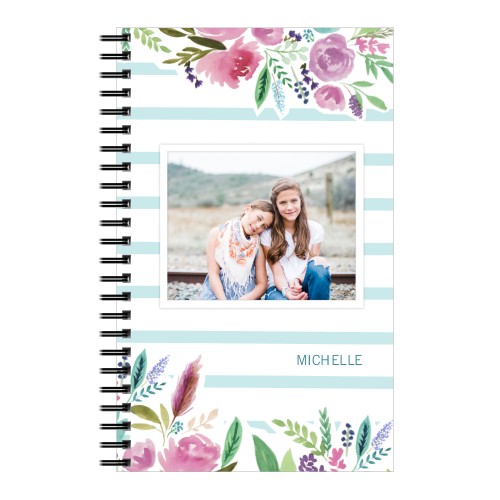 Florals And Stripes 5x8 Notebook, 5x8, Blue