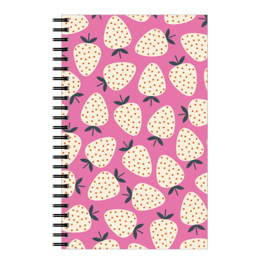 Strawberries - Cream on Pink Notebook, 5x8, Pink
