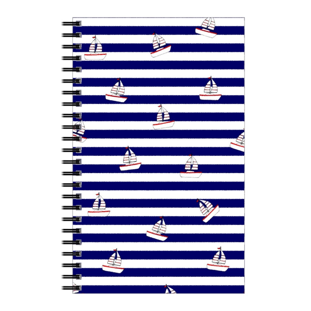 Sea and Boats Stripes - Blue Notebook, 5x8, Blue, True Blue