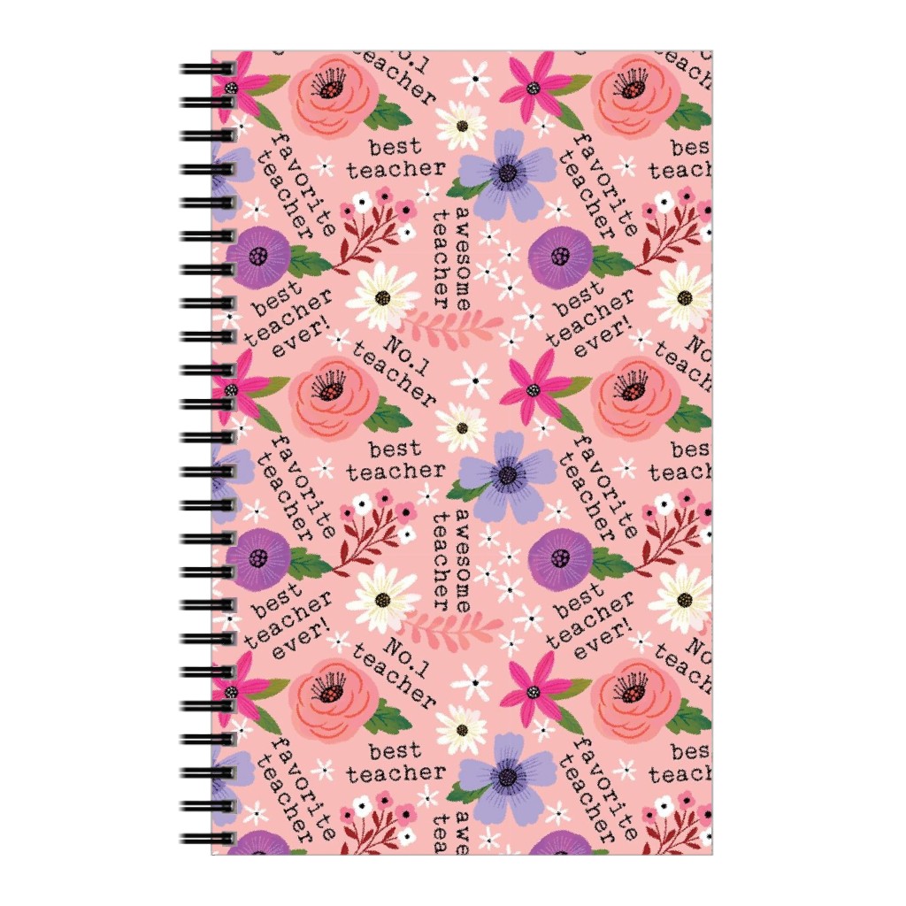 Pretty Best Teacher - Floral - Pink Notebook, 5x8, Pink