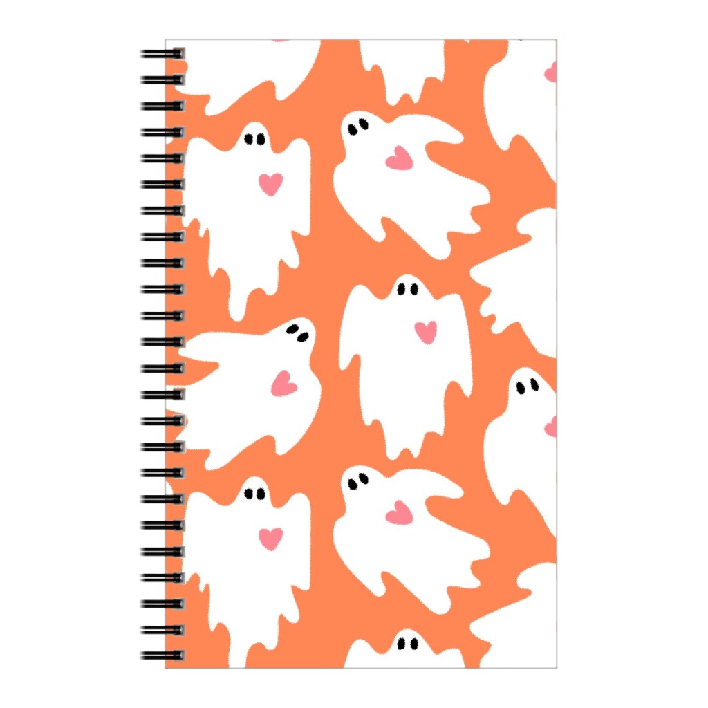 Halloween Ghosts With Hearts - Orange Notebook, 5x8, Orange