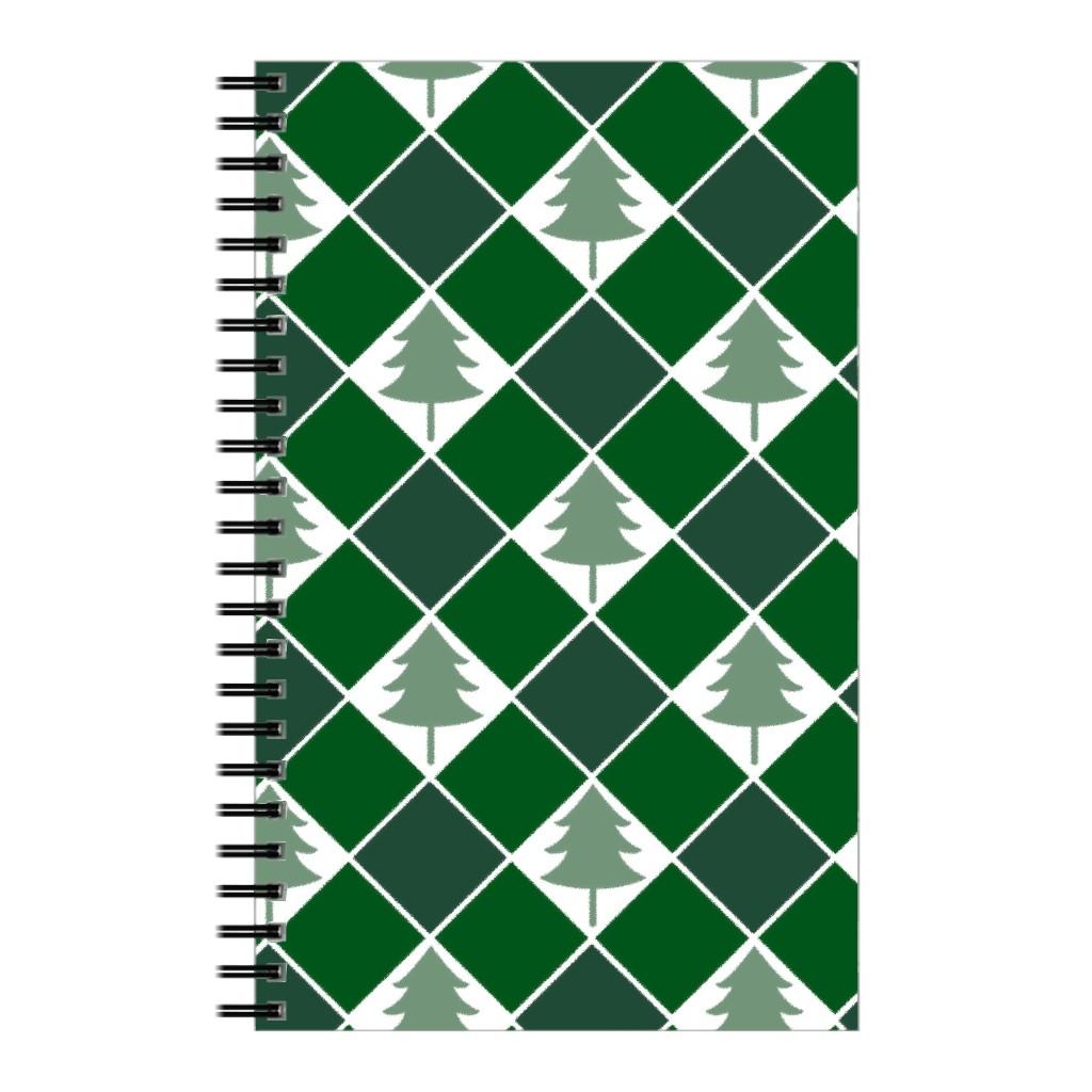 Christmas Tree Checkers - Green Notebook, 5x8, Green