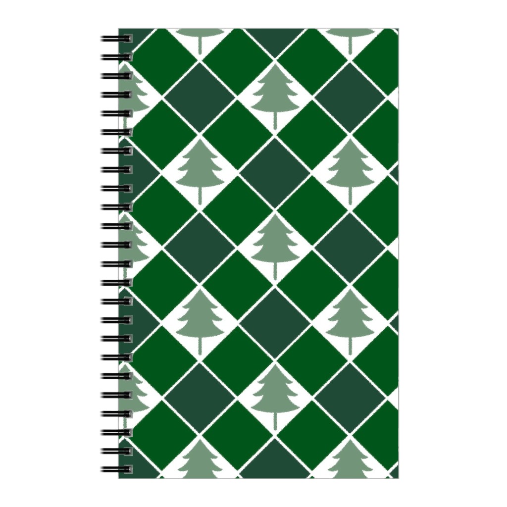 Christmas Tree Checkers - Green Notebook, 5x8, Green, Classic Green