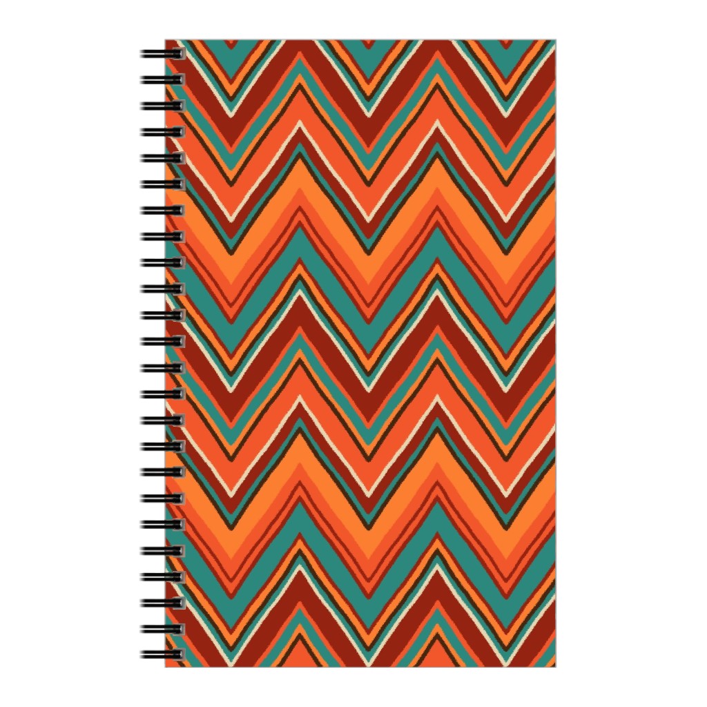 Fall Crazy Chevron - Orange and Teal Notebook, 5x8, Orange