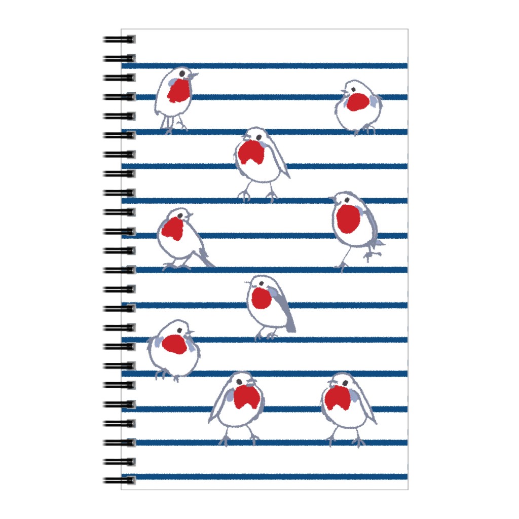 Happy Seaside Robins - Red & Navy on White Notebook, 5x8, Multicolor