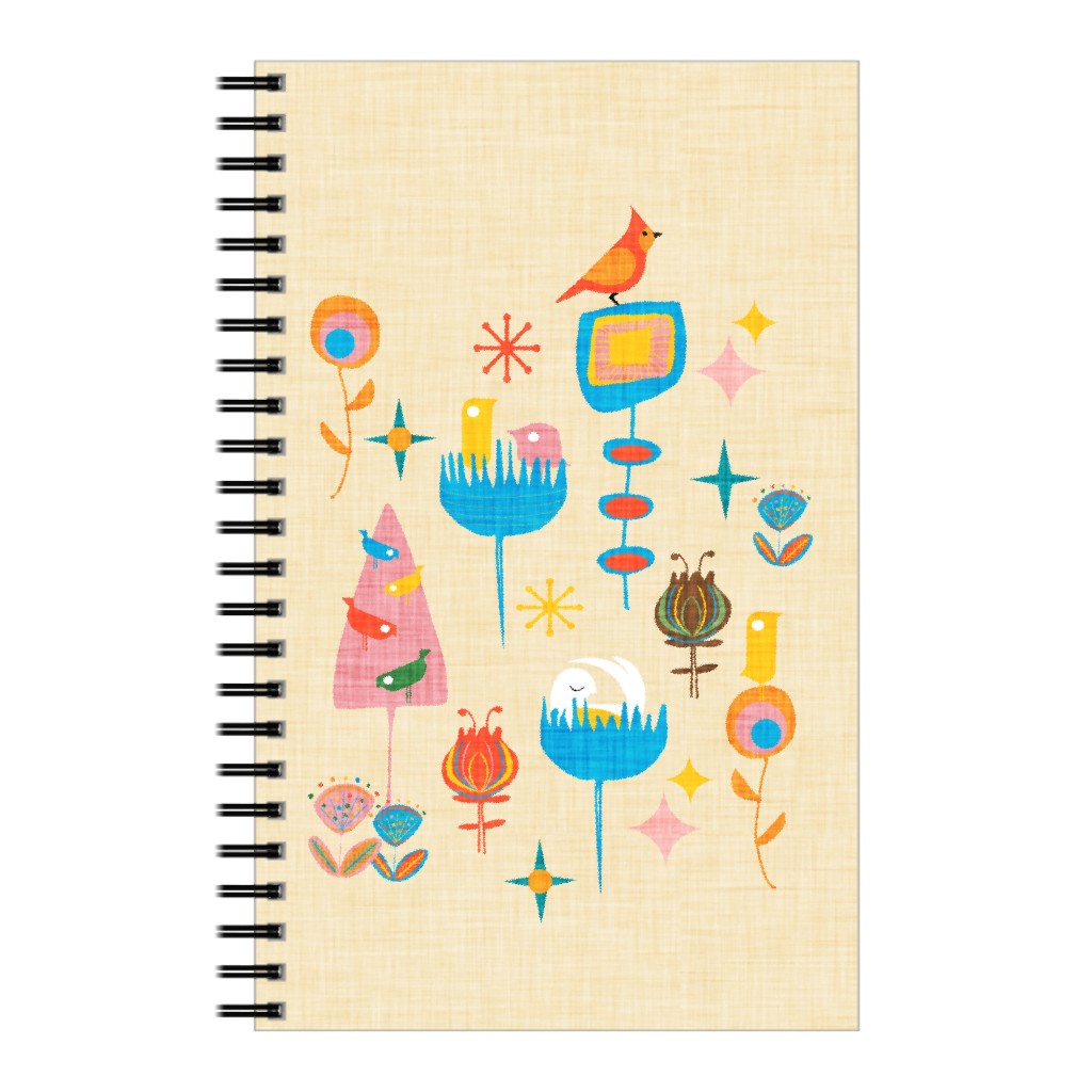 Retro Backyard Winter Birds - Multi Notebook, 5x8, Multicolor