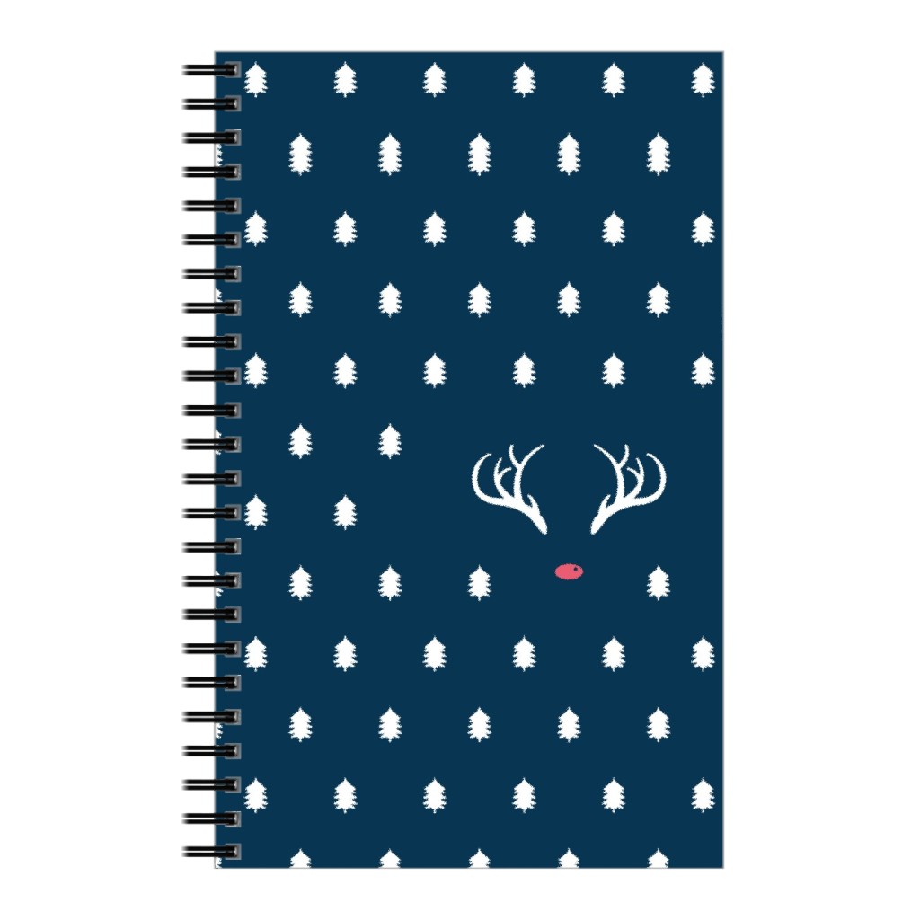 Modern Christmas Deer - Navy Notebook, 5x8, Blue, True Blue