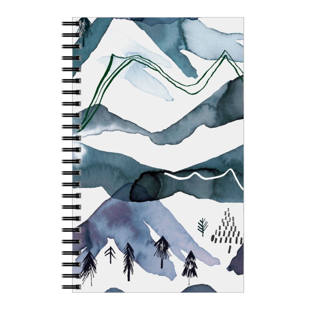 Watercolor Mountains Landscape - Blue Notebook, 5x8, Blue