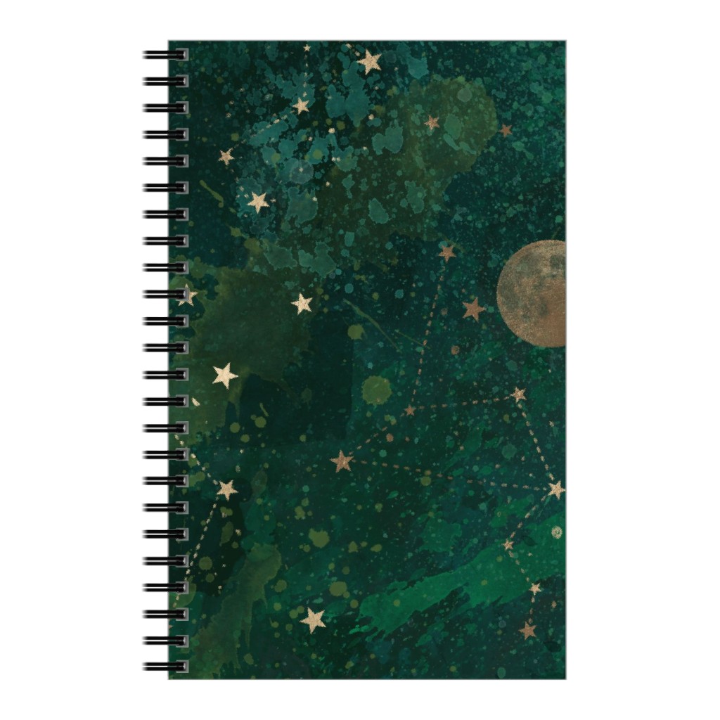 Moon and Stars - Green Notebook, 5x8, Green
