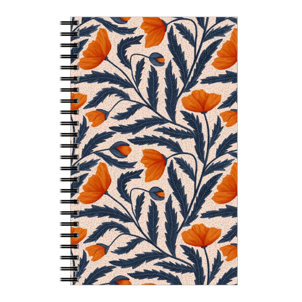 Poppy Flower - Blue and Orange Notebook, 5x8, Blue