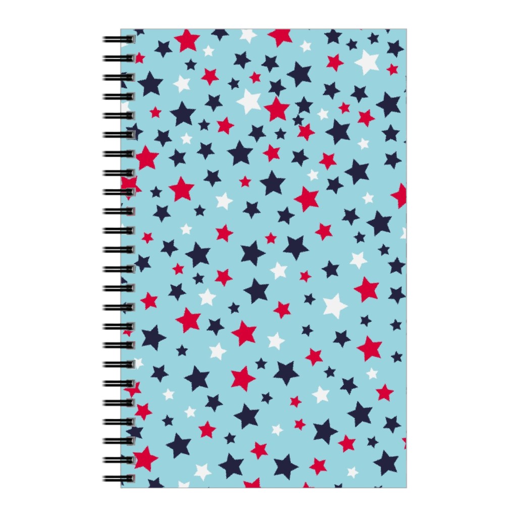 Scattered Stars - Blue Red and White Notebook, 5x8, Blue
