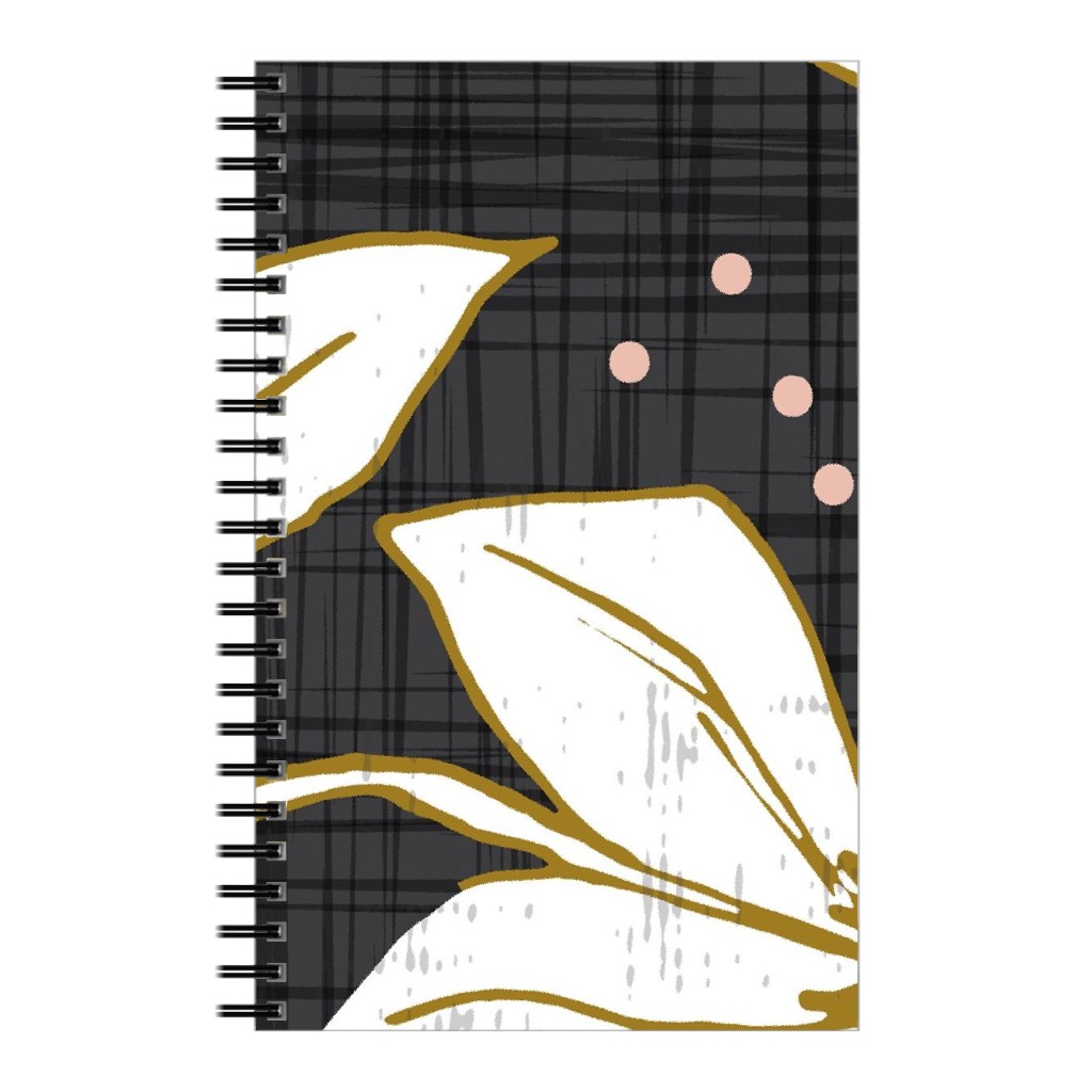 Lilium - Floral - Charcoal Black & White Notebook, 5x8, Black