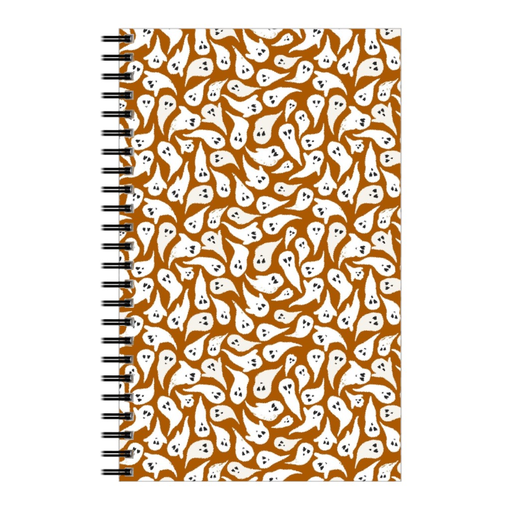 Halloween Ghosts on Dark Burnt Orange Notebook, 5x8, Orange