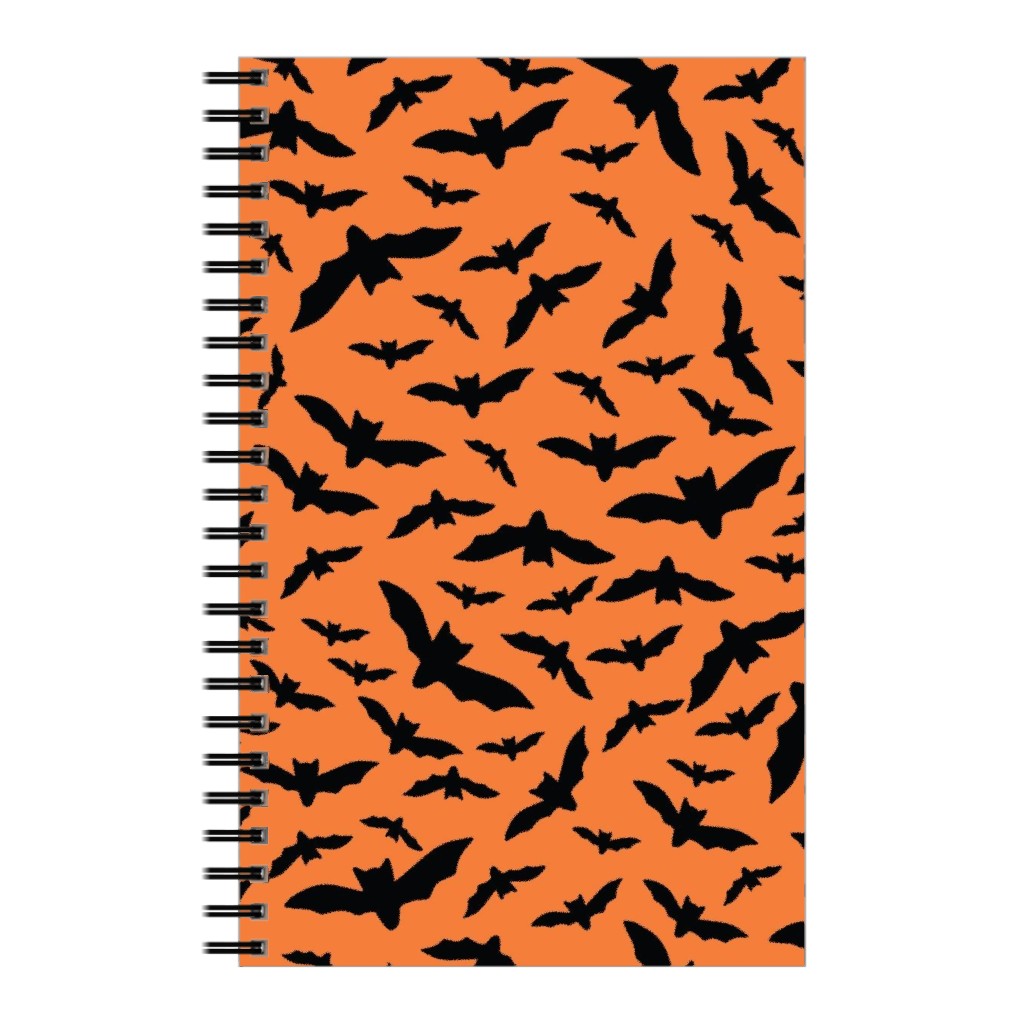 Halloween Black Bats Notebook, 5x8, Orange