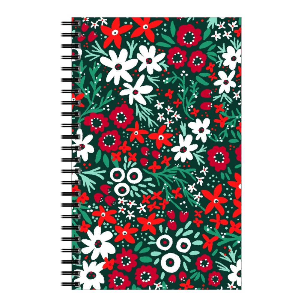 Rustic Floral - Holiday Red and Green Notebook, 5x8, Green