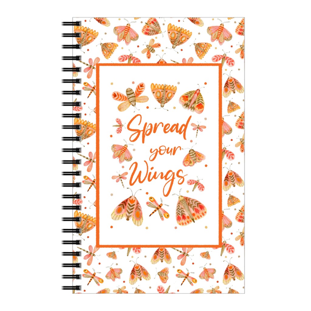 Spread Your Wings, Moth, Dragonfly, Butterfly & Ladybug Notebook, 5x8, Orange