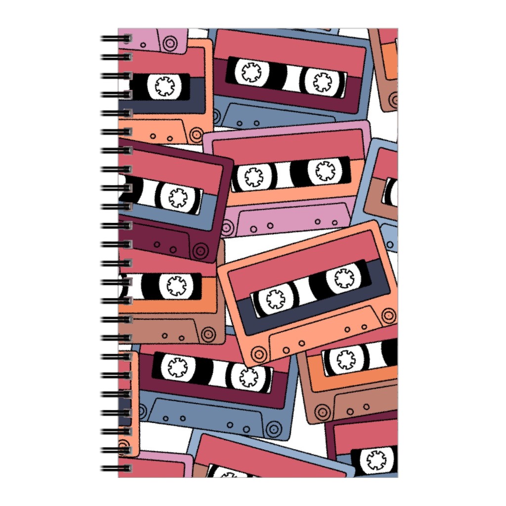 Retro Audio Tape Cassette Notebook, 5x8, Multicolor, Mauve