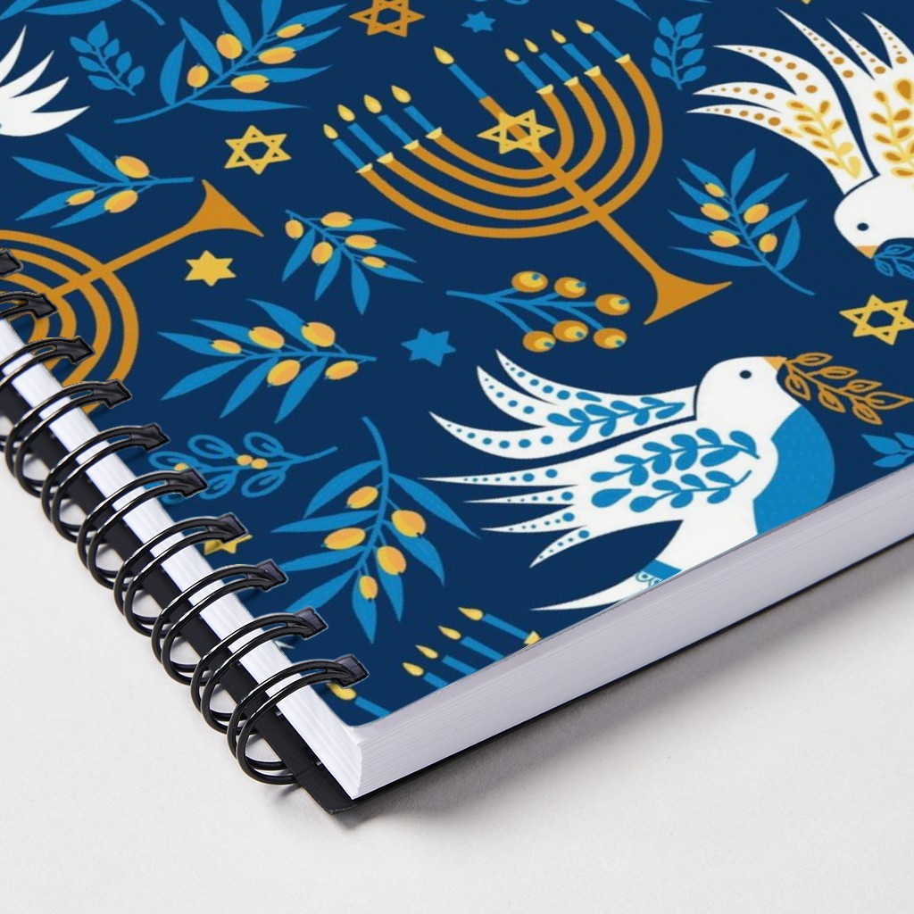 Hanukkah Birds and Menorahs Dark Blue Notebook Shutterfly