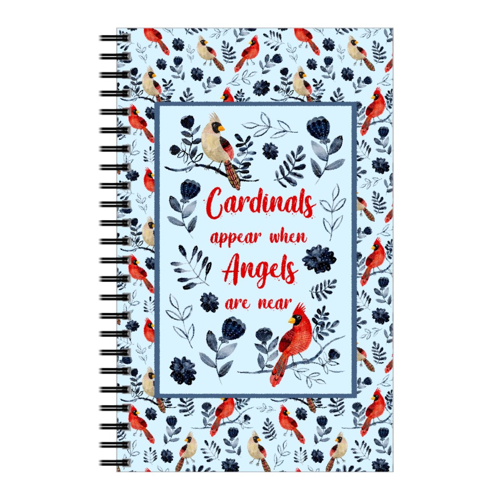 Cardinals Appear When Angels Are Near - Blue Notebook, 5x8, Blue