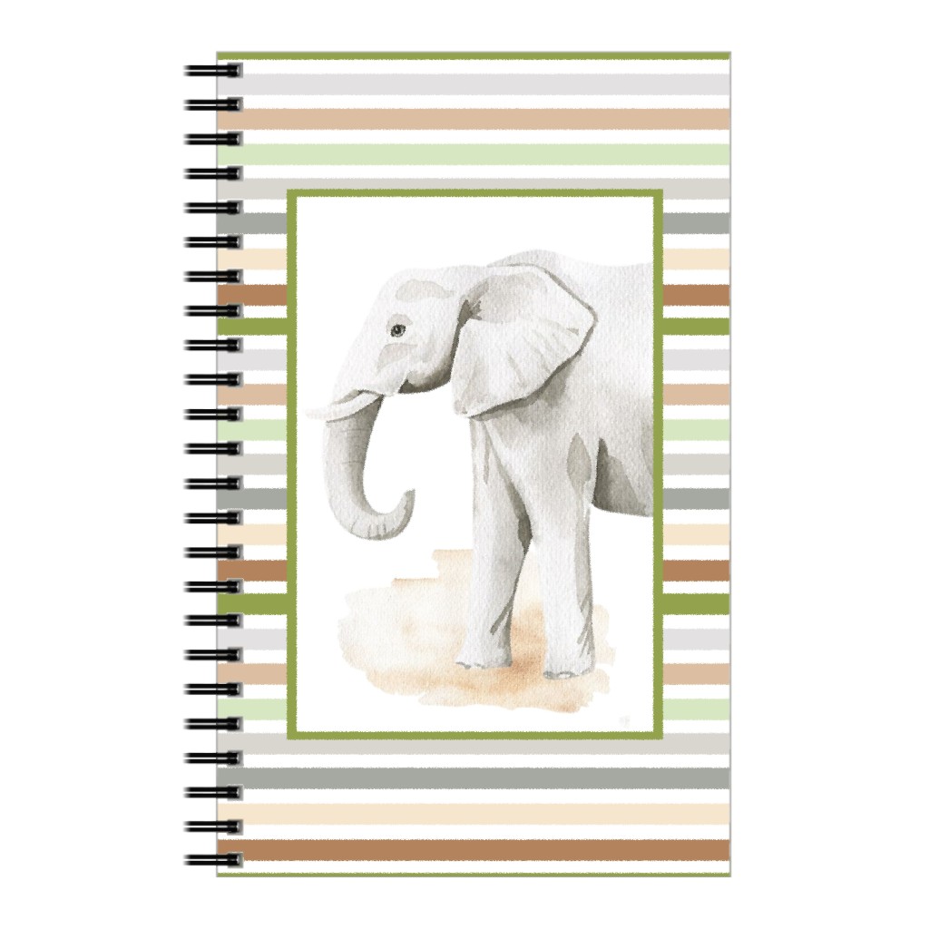 Jungle Safari Animals and Stripes - Elephant Notebook, 5x8, Multicolor