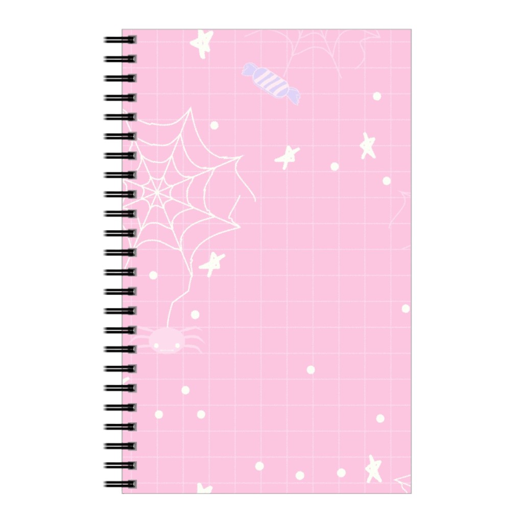 Pastel Halloween Web and Spider - Pink Notebook, 5x8, Pink