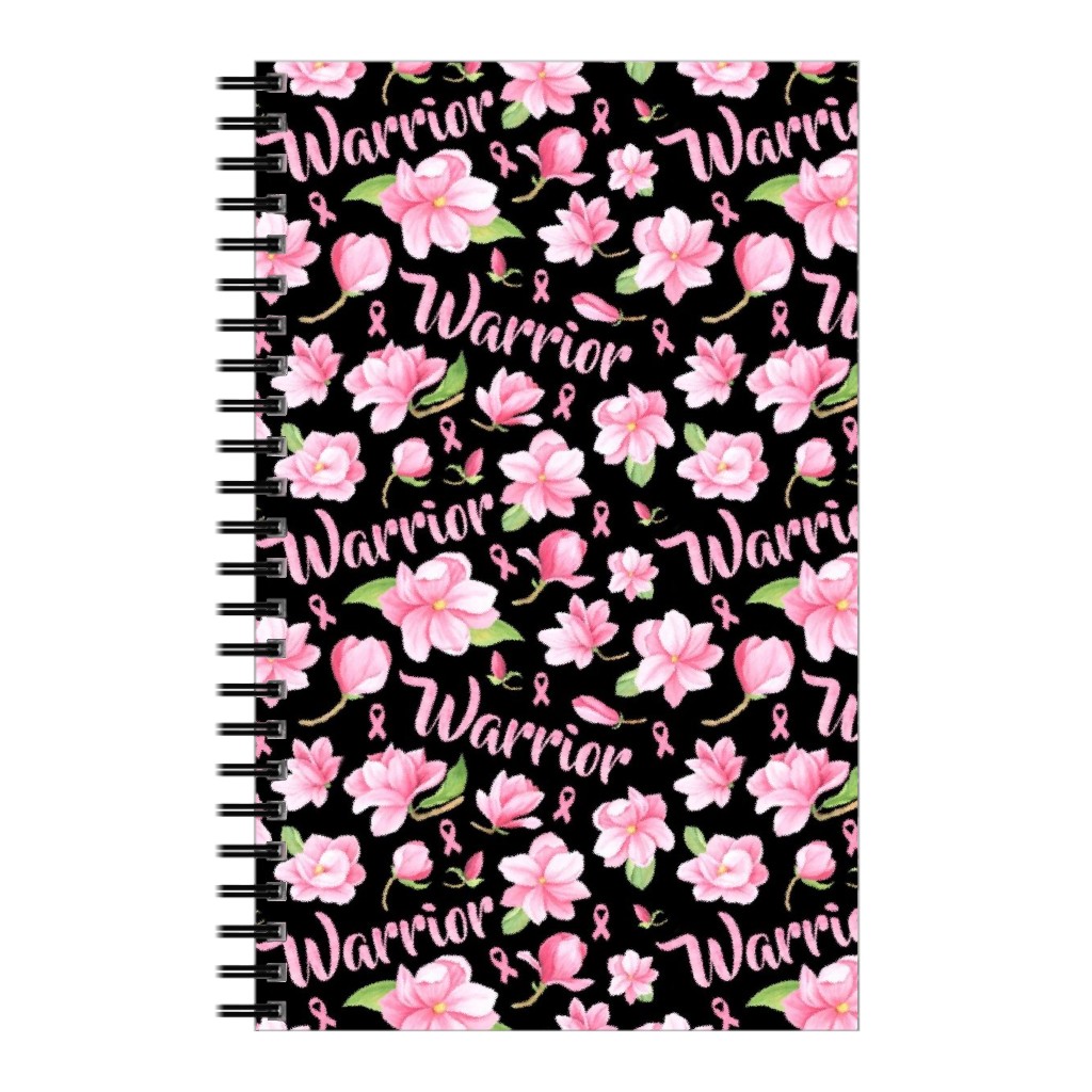 Warrior Pink Ribbon and Flowers - Pink Notebook, 5x8, Pink