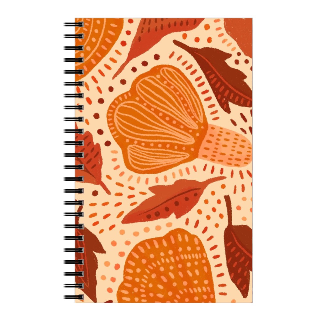 Autumn Mushrooms and Fallen Leaves Notebook, 5x8, Orange